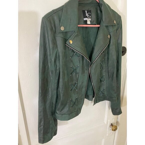 Lena Gabrielle Women's Green Faux Leather Open Front Blazer - 16 - Picture 2 of 12
